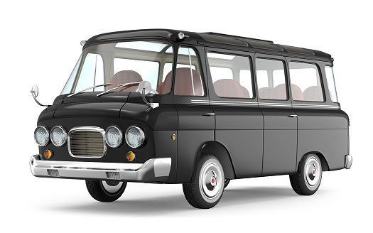 Old soviet van in cartoon style, sixties travel camper. 3d illustration