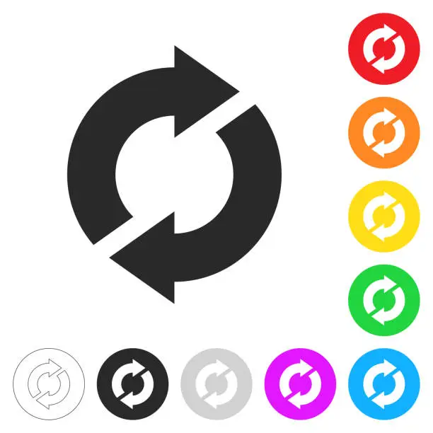 Vector illustration of Refresh. Flat icons on buttons in different colors