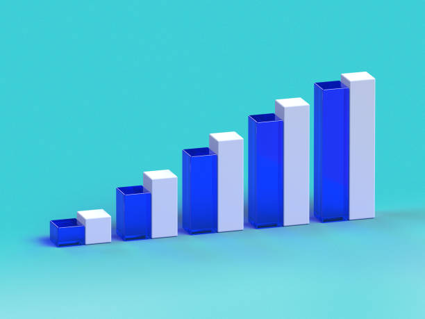 istock 3D rendered bar diagram in blue and light colors. Illustration for hydrogen technologies, analysis, or future engineering. Visualization for data charts and sustainability. 1340651604