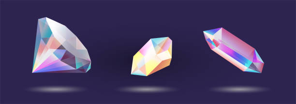 istock Set of transparent shining crystals isolated on a solid background. Diamonds, treasures, jewelry and minerals 1340654158