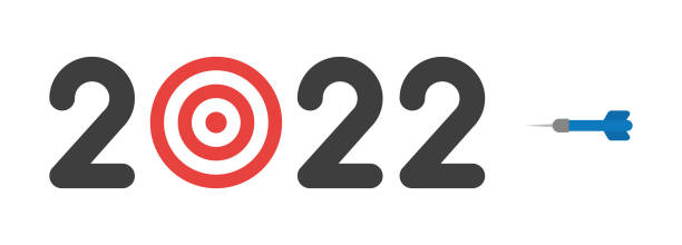 istock New year 2022 vector concept, bulls eye instead of zero and dart, hit the target 1340656500