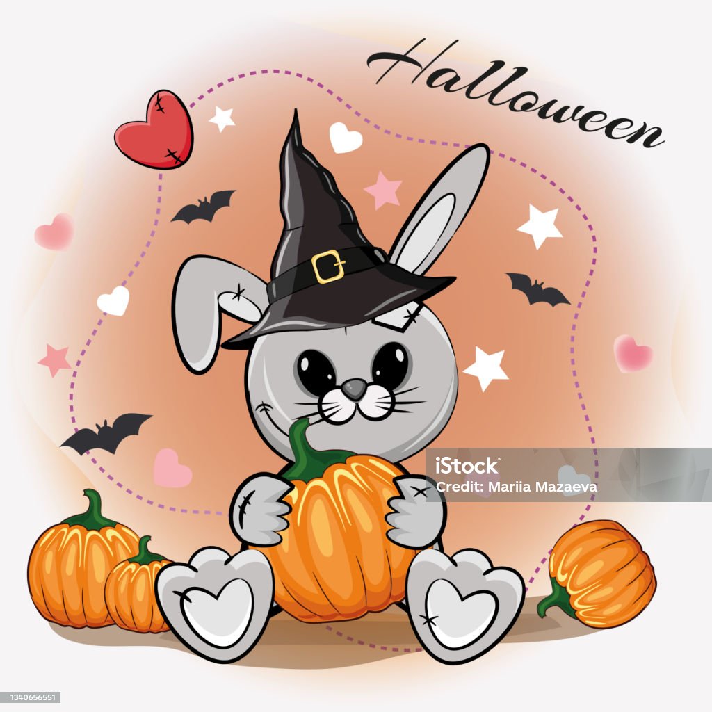Minh Họa Halloween Dễ Thương Với Một Con Thỏ Xám Hoạt Hình Trong ...
