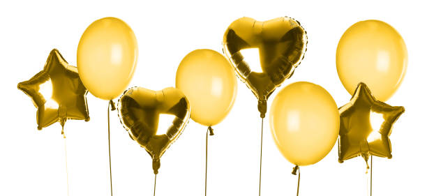 istock Set of different color balloons on white background. Banner design 1340659090