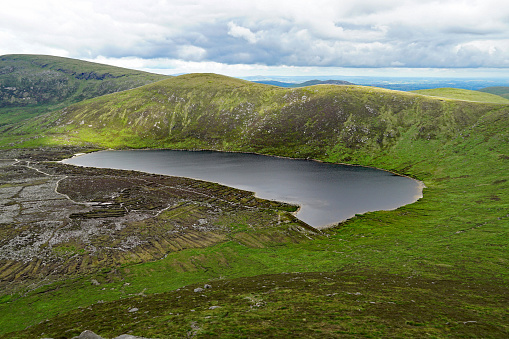 Aerial view of Lough Shannagh in Mourne Mountains, Northern Ireland