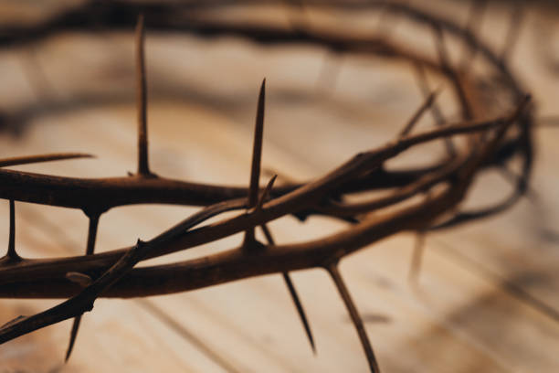 istock Crown on thorns on wooden background. 1340667309