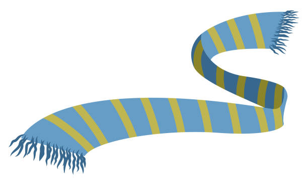 ilustracja wektorowa szalika, niebieskiego z zielonymi paskami. zimowy szalik izolowany na białym tle. szalik dziecięcy w płaskim stylu, zimna koncepcja. - scarf stock illustrations