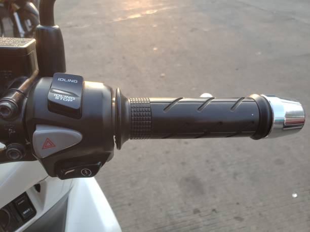 istock close up The right motorcycle handlebar is black 1340670395