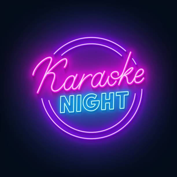 Karaoke Night Neon Sign On Dark Background Stock Illustration