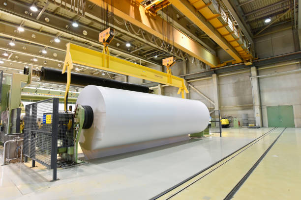 usine de papier: production de rouleaux de papier pour l’industrie de l’impression - rouleaux de papier dans une usine - paper paper mill mill factory photos et images de collection