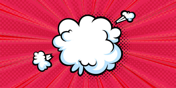 pop-art-boom-wolke im halbtonhintergrund für verkäufe und promotionen. rote bannervorlage für überraschungen und platzende ereignisse. vektor-illustration - breaking wind audio stock-grafiken, -clipart, -cartoons und -symbole