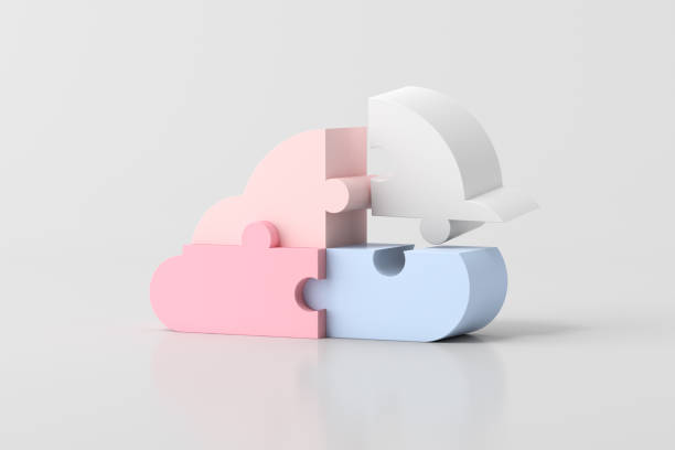 istock Illustration of cloud in Jigsaw puzzle pieces concept design, 3d rendering. 1340674436