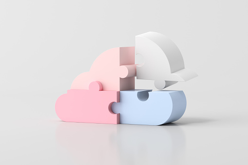 Illustration of cloud in Jigsaw puzzle pieces concept design, 3d rendering.