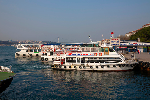 Istanbul, Turkey - 08 April, 2009: Dentur ferryboat in Üsküdar Istanbul. Waiting passengers to depart Besiktas.