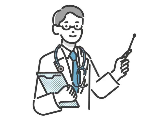 Vector illustration of Doctor's vector illustration material / pharmacist / doctor explaining to the patient with a pointer