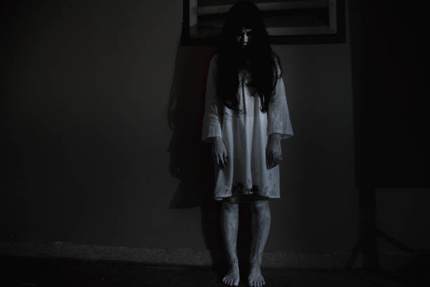 Woman ghost horror face her standing looking eyes, Woman ghost horror face her standing looking eyes, halloween concept exorcism stock pictures, royalty-free photos & images