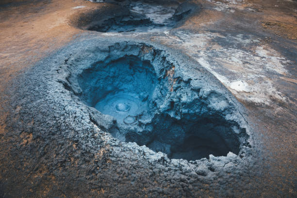 Close-up of mud pool at geothermal area of Hverir in Iceland.
