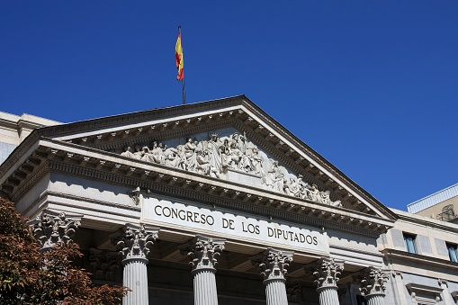Madrid landmark. Spanish Congress of Deputies (Spanish: Congreso de los Diputados) - parliament building.