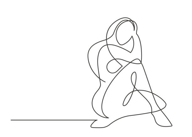 girl one line Continuous line drawing of beaytiful sitting woman. Naked body Art. Vector Illustration the human body stock illustrations