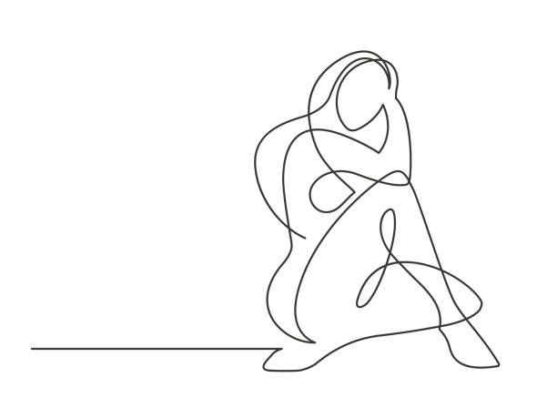 girl one line Continuous line drawing of beaytiful sitting woman. Naked body Art. Vector Illustration woman tattoos stock illustrations