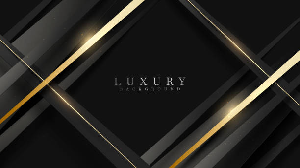 istock Golden line diagonal luxury overlap black, 3d style background, vector illustration scene design. 1340685499