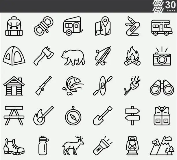 Vector illustration of Camping and Outdoor Line icons