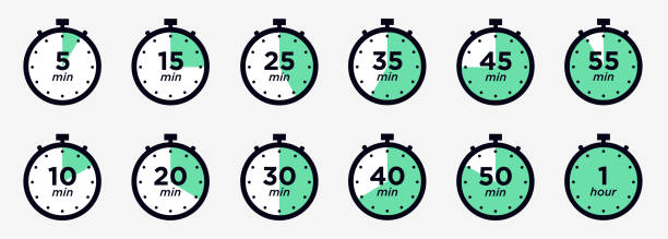 타이머, 시계, 스톱워치 격리된 세트 아이콘. 라벨 조리 시간. 벡터 그림입니다. - clock stock illustrations