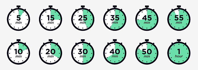 Timer, clock, stopwatch isolated set icons. Label cooking time. Vector illustration