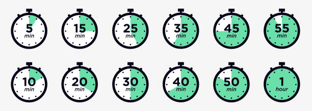 Timer, clock, stopwatch isolated set icons. Label cooking time. Vector illustration. Timer, clock, stopwatch isolated set icons. Label cooking time. Vector illustration five minutes timer stock illustrations