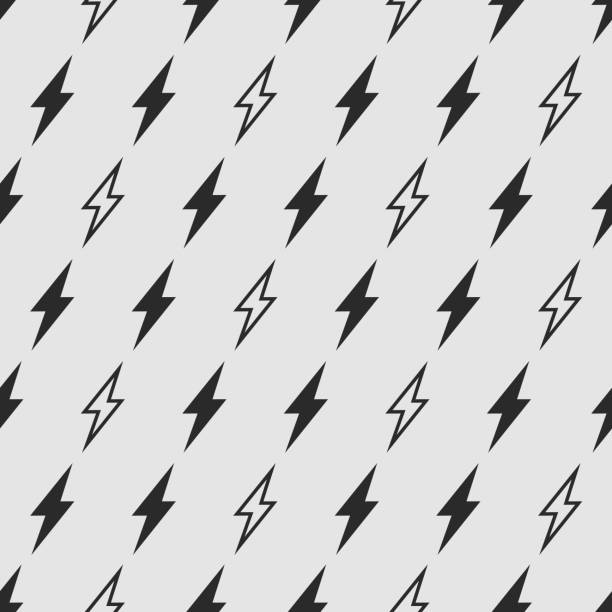 ilustrações de stock, clip art, desenhos animados e ícones de seamless pattern with icons of black lightning bolts on grey background. vector 10 eps illustration. - square shape flash