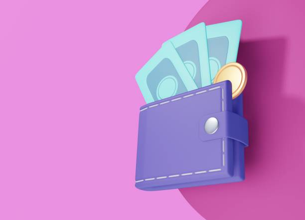 istock Wallet, dollar bill and coins , online payment on pink background. 3d illustration 1340689944