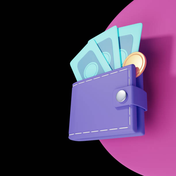 istock Wallet, dollar bill and coins , online payment on pink background. 3d illustration 1340689957