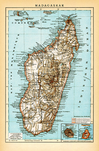 Antique map of island Madagascar 1896
Original edition from my own archives
Source : Brockhaus 1896