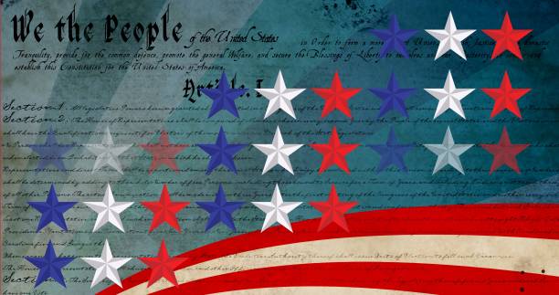 istock Multiple colorful stars against american constitution text in background 1340690446