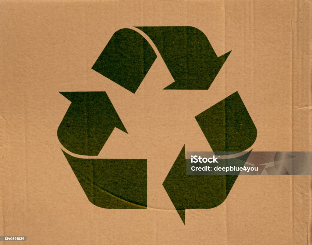 Cardboard with recycling symbol Circular Economy Stock Photo