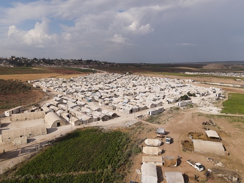 Aleppo, Syria,September 16, 2021, Syrian refugee camps in the town of Deir Ballut on the border with Turkey in northwest Syria.