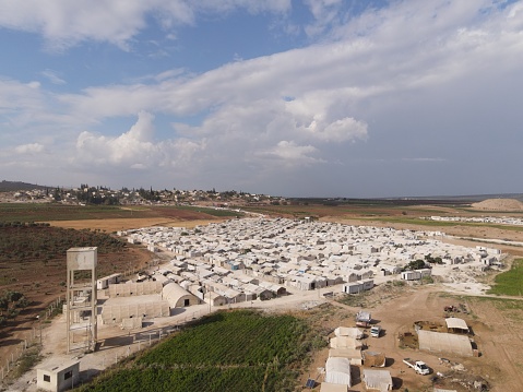 Aleppo, Syria,September 16, 2021, Syrian refugee camps in the town of Deir Ballut on the border with Turkey in northwest Syria.