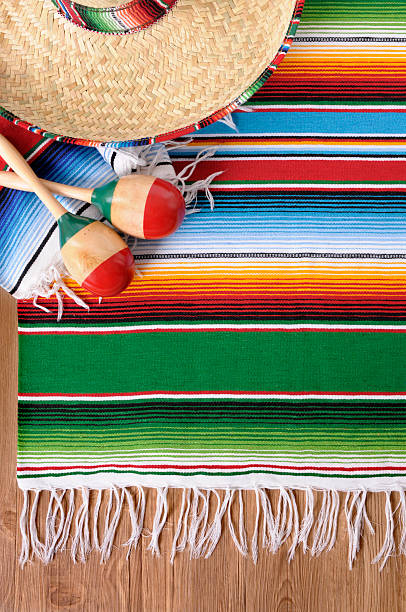 istock Mexican background with traditional blanket and sombrero 134069429