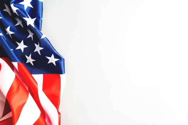 istock USA flag, America flag on gray background with copy space 1340694485