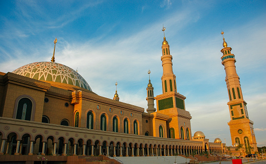 Samarinda, East Kalimantan, Indonesia, June 30, 2019: Evening view at the Samarinda Islamic Center Mosque, one of the largest mosques in Kalimantan