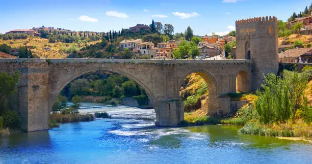 Photo of Tajo river in toledo city bridge of Spain