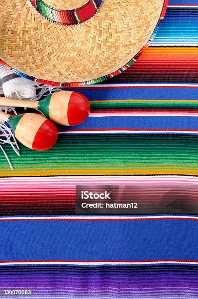 Mexican Background With Traditional Blanket And Sombrero Stock Photo - Download Image Now