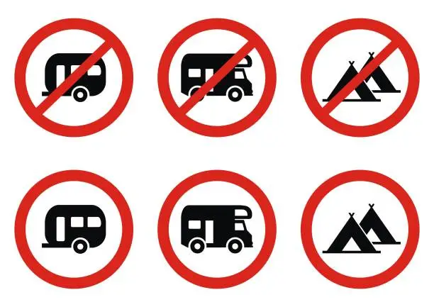 Vector illustration of No camping, road sign, collection, eps.