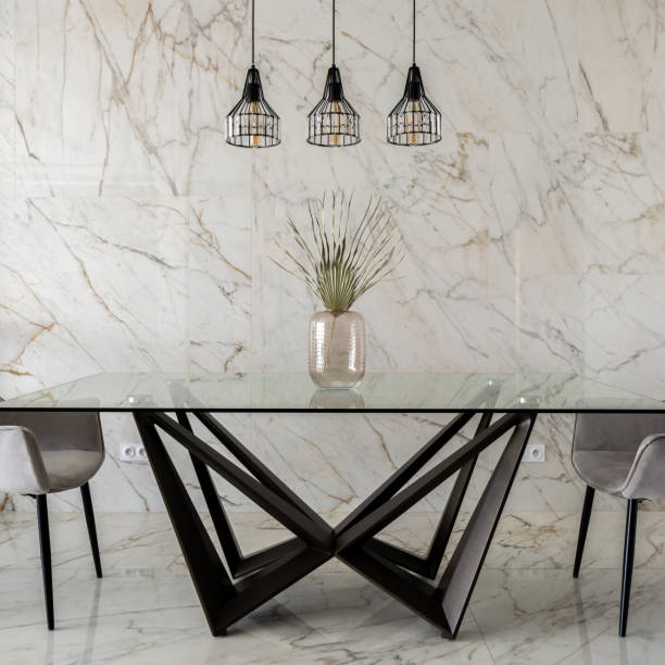 istock Modern dining table in room with marble tiles 1340705152