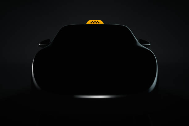 istock Taxi car silhouette. Front view. Passenger transportation industry 1340705396