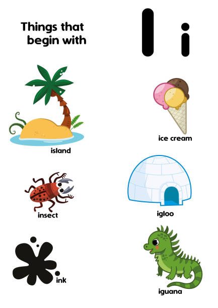 편지 i - island education learning letter i stock illustrations