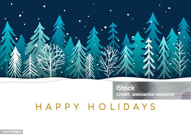Holiday Card With Christmas Trees Stock Illustration - Download Image Now - Happy Holidays - Short Phrase, Snow, Christmas