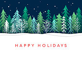 istock Holiday Card with Christmas Trees 1340708873