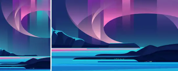 Vector illustration of Beautiful aurora borealis.