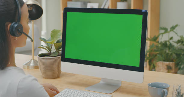 istock Shot of a young female call centre agent using a computer while working from home 1340709074