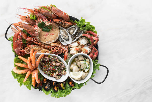 istock mixed fresh mediterranean seafood gourmet platter on spanish restaurant table in barcelona 1340710143